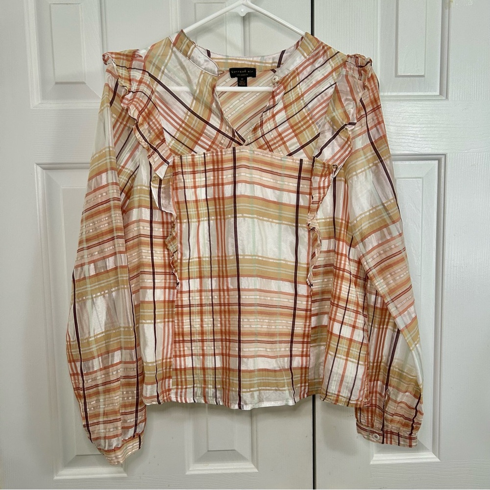 Anthropologie Current Air Polly Ruffled
Peasant Plaid Blouse Size Medium